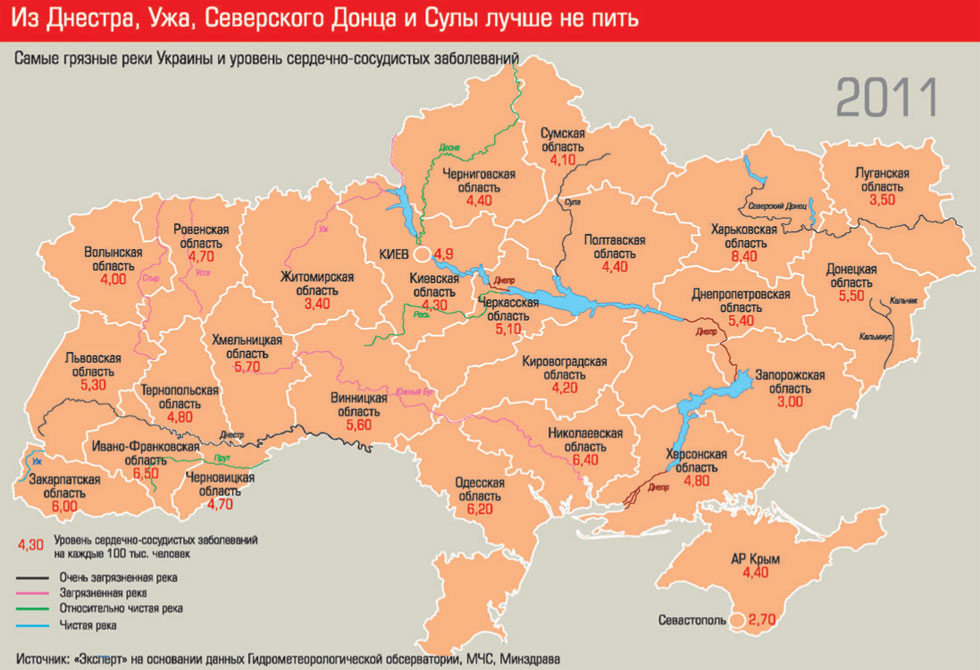 Карта состояния поверхностных вод Украины
