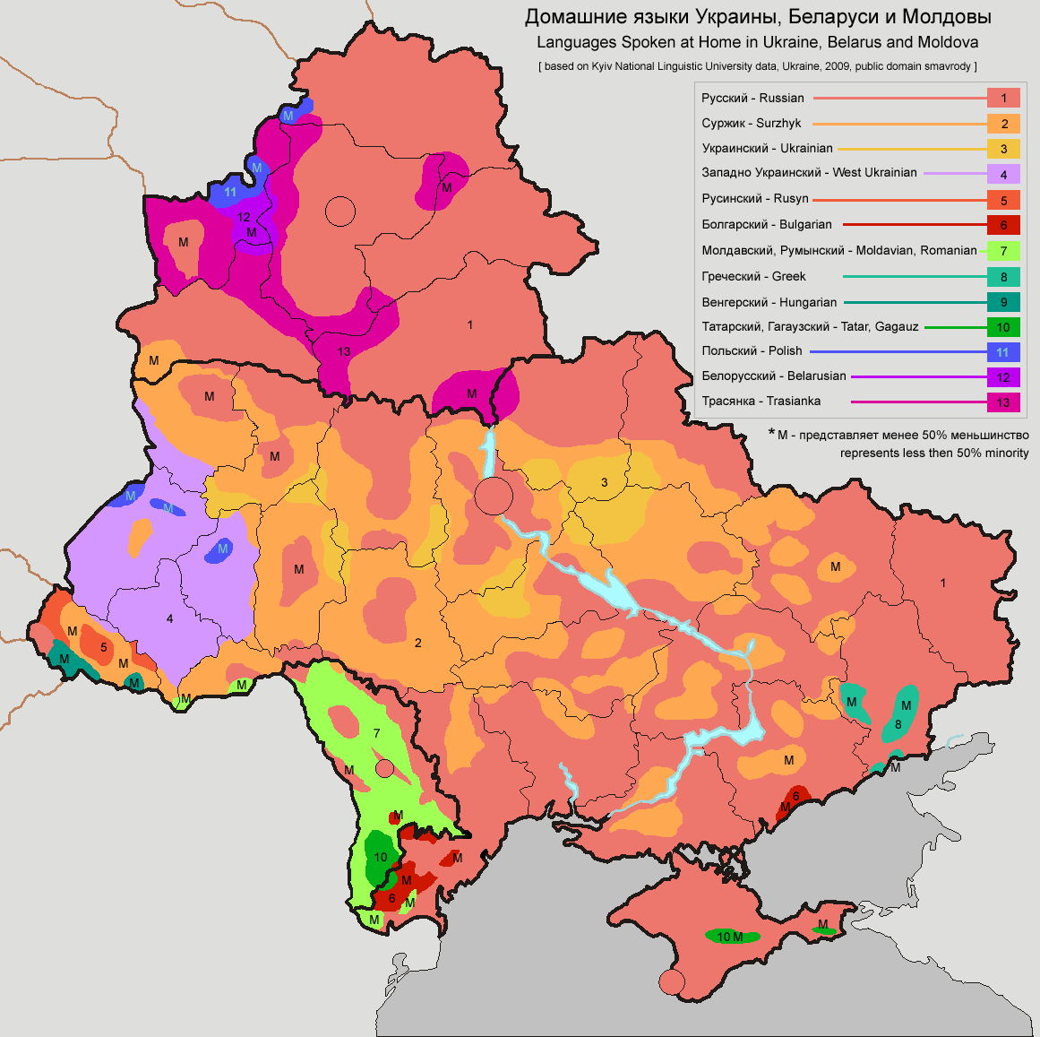 Язык общения людей в Украине (карта)