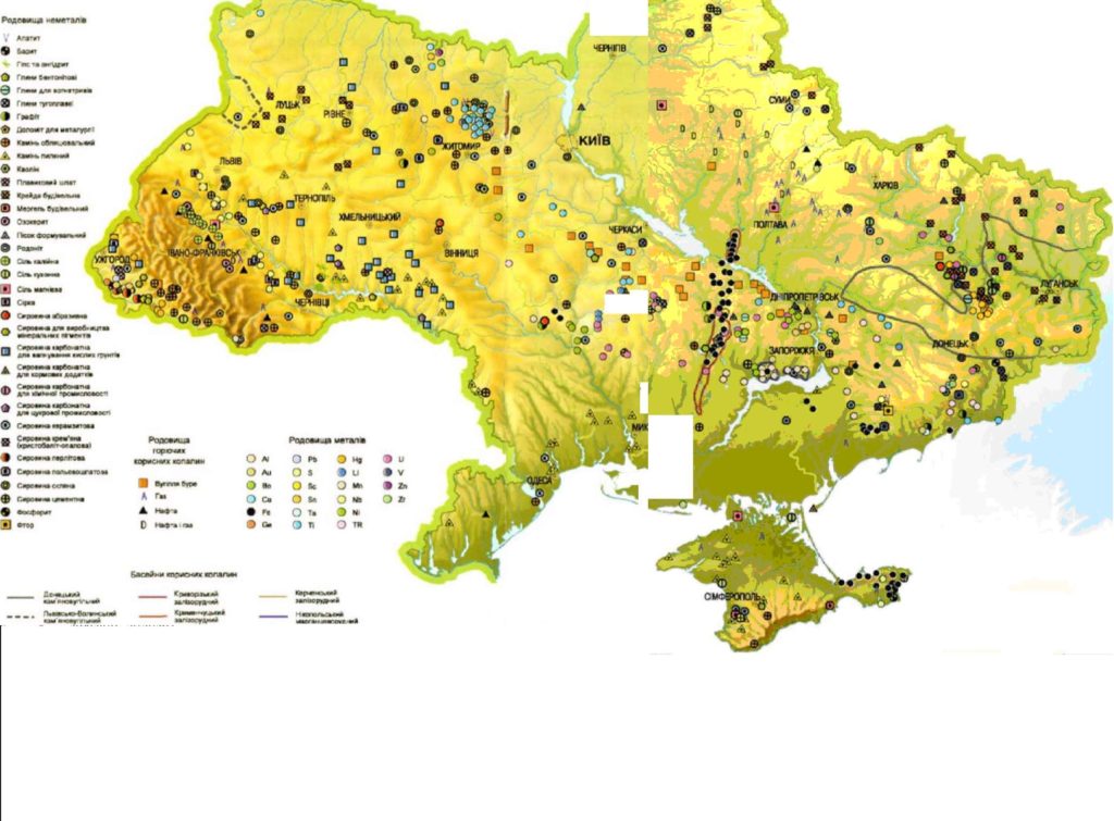 Карта залежей полезных ископаемых в украине