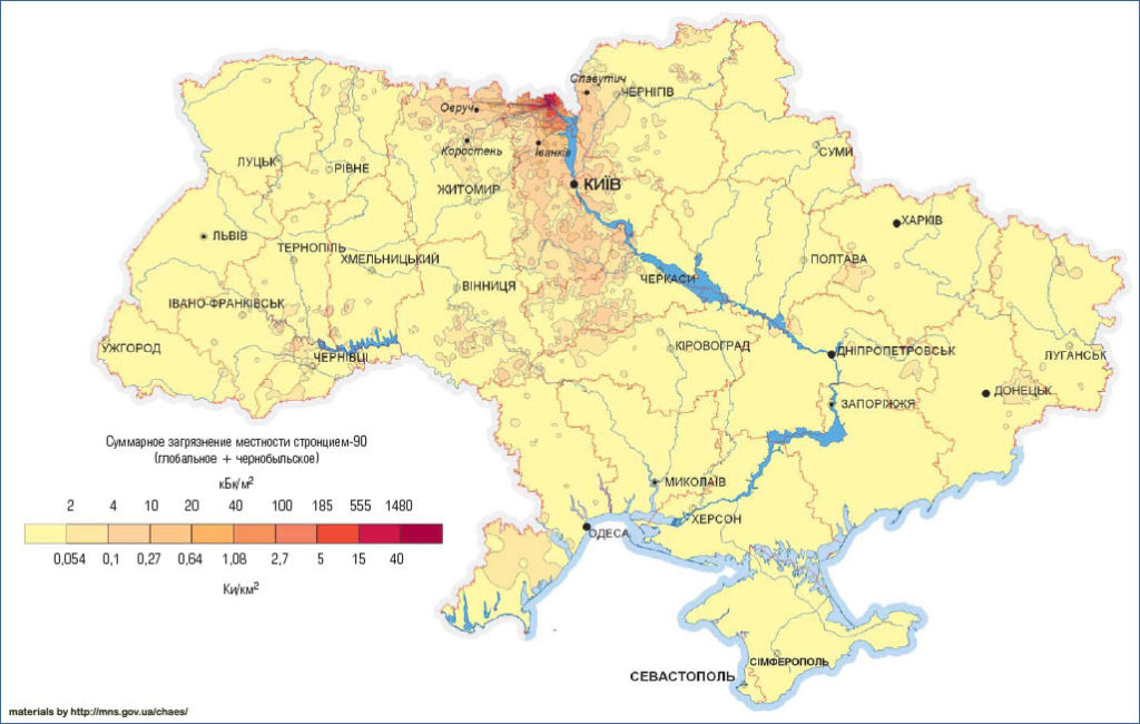 Карта радиоактивного загрязнения украины