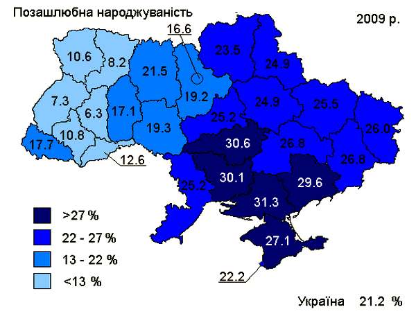 Внебрачная рождаемость в Украине (карта) — Служба стастистики NoNews